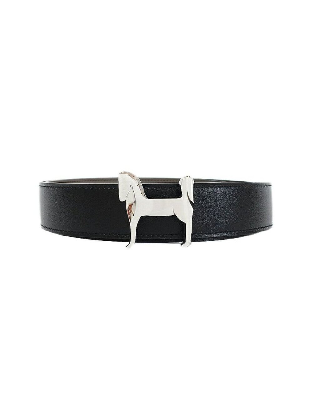 Hermes Belt Buckle Panash Leather 32 Black Gray Silver Reversible